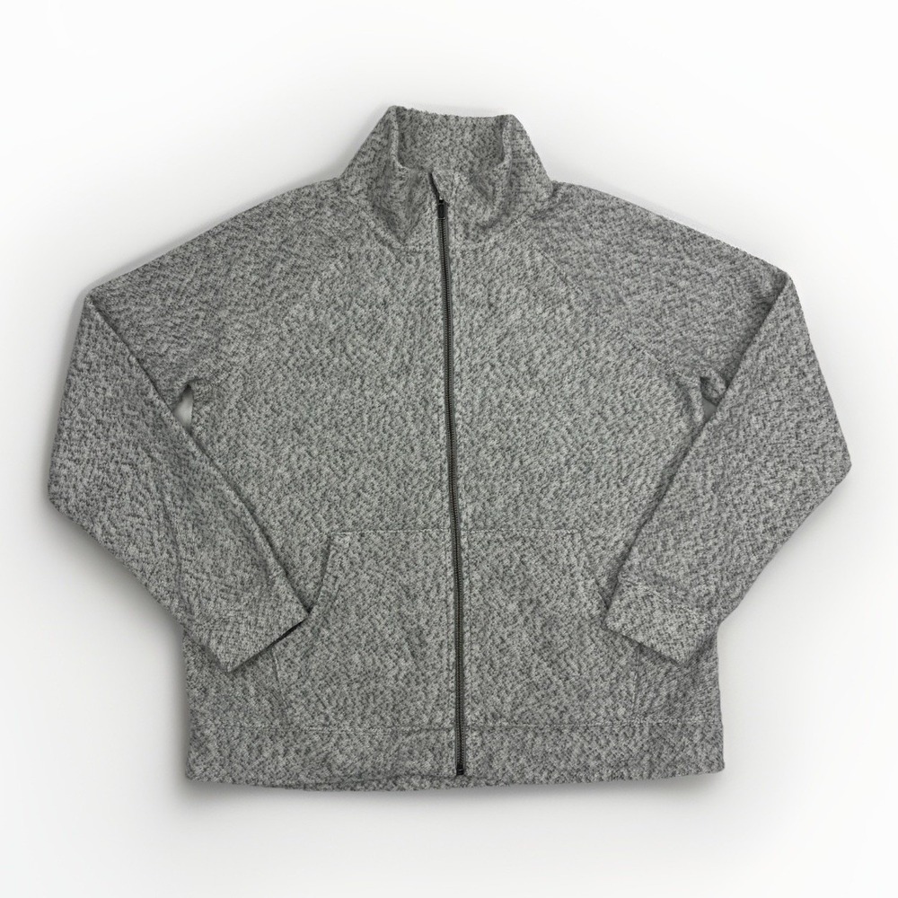 LL Bean Women's M Heritage‎ Gray Marled Fleece  Zip Cardigan Sweater Jacket